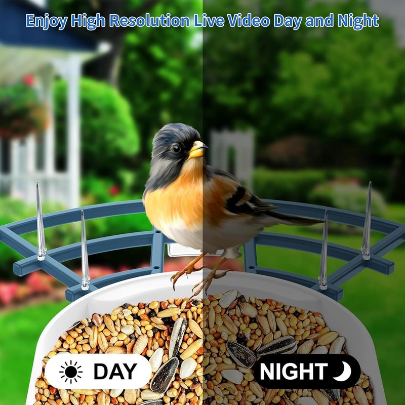 Fazoxo Bird Feeder with Camera,AI Identify Birds Species,Smart Bird Camera with Solar Powered,Auto Record FHD Birds Video in Backyard,Instant Notifications,Ideal Gift for Family and Bird Lovers,Navy Blue - Image 5